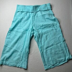 Sun Bay Womens Cropped Gauze Pants Teal Aqua Fold Over Waist Swim Cover SZ Med
